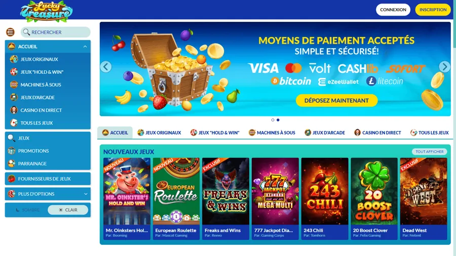 Lucky Treasure &mdash; Aperçu de la plateforme